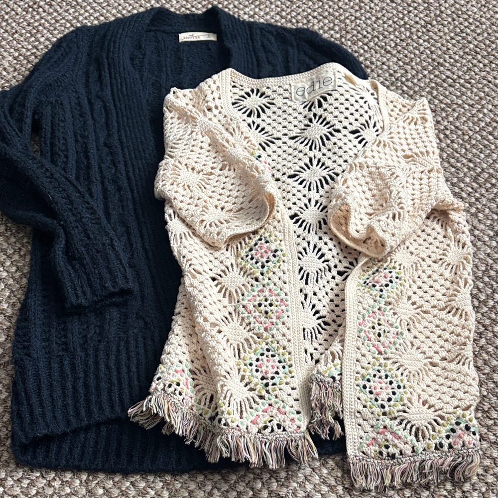 Elodie Cream and Black Crochet Cardigan Set
